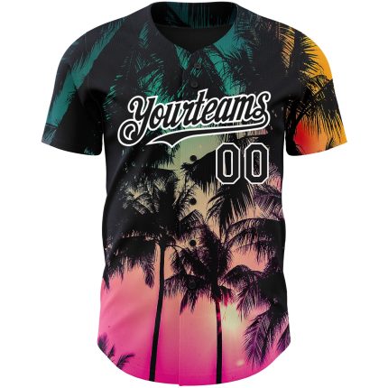 Personalized Pink Black-White 3D Pattern Design Hawaii Palm Trees Authentic Baseball Jersey Team Custom Name and Number