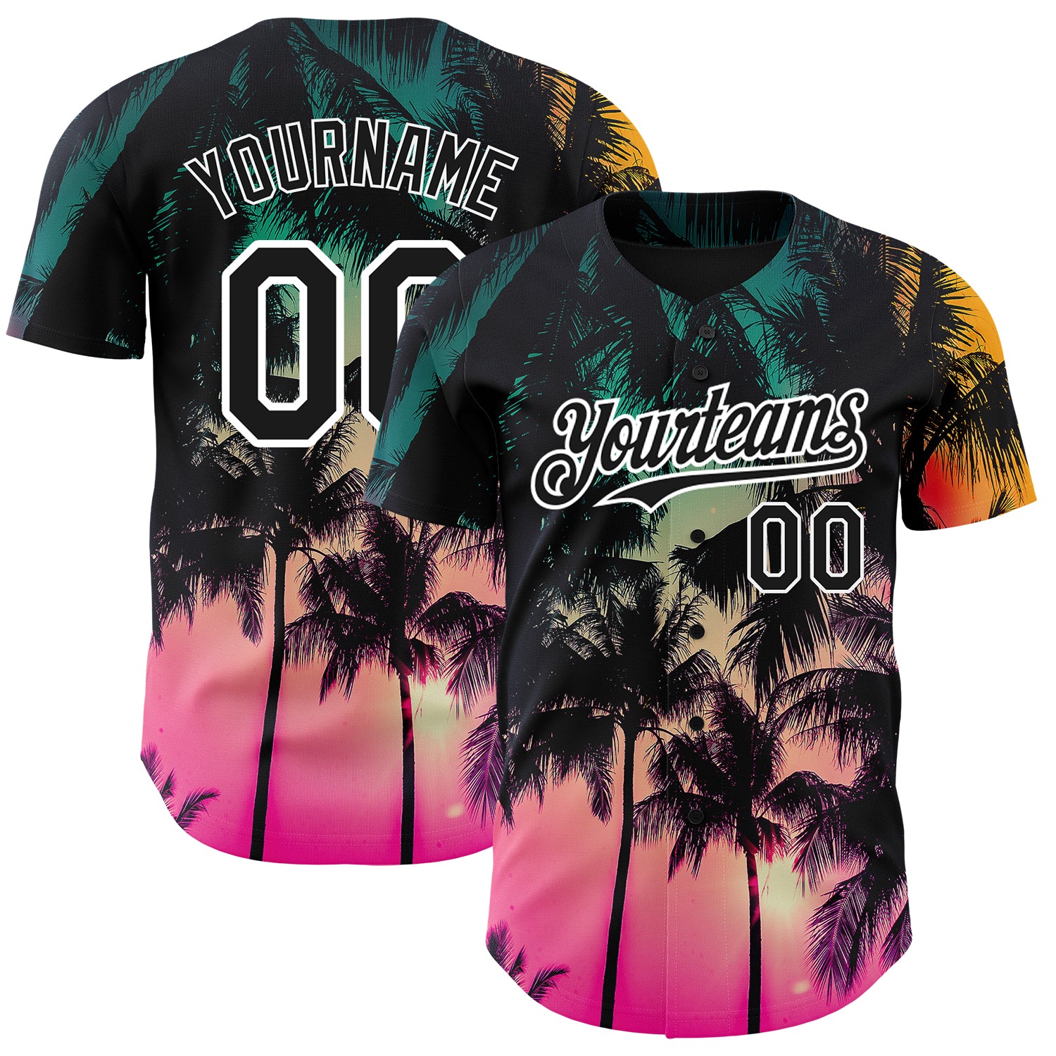 Personalized Pink Black-White 3D Pattern Design Hawaii Palm Trees Authentic Baseball Jersey Team Custom Name and Number