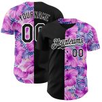 Personalized Pink Black-White 3D Pattern Design Tropical Flower And Hawaii Palm Leaves Authentic Baseball Jersey Team Custom Name and Number