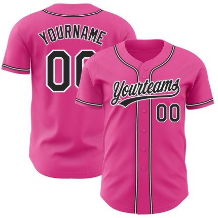 Personalized Pink Black-White Authentic Baseball Jersey