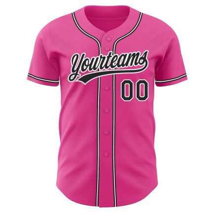 Personalized Pink Black-White Authentic Baseball Jersey