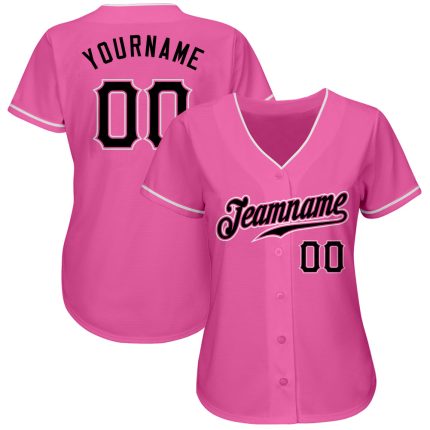 Personalized Pink Black-White Authentic Baseball Jersey Team Custom Name and Number