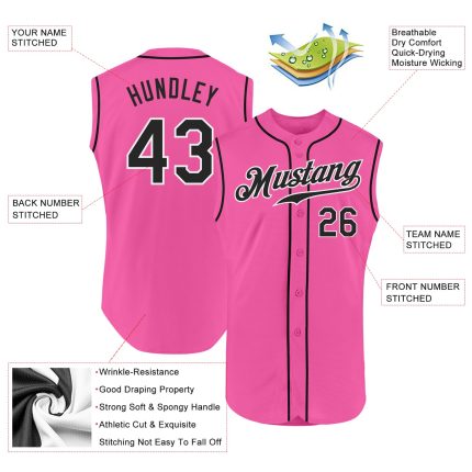 Personalized Pink Black-White Authentic Sleeveless Baseball Jersey Team Custom Name and Number