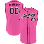 Personalized Pink Black-White Authentic Sleeveless Baseball Jersey Team Custom Name and Number
