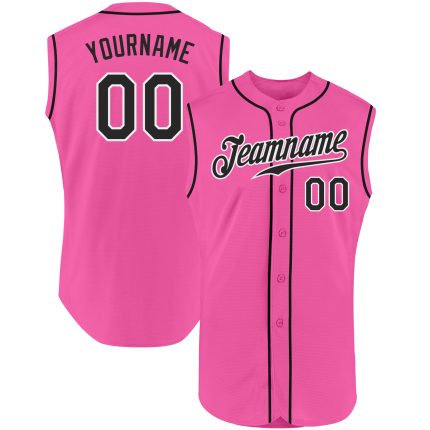 Personalized Pink Black-White Authentic Sleeveless Baseball Jersey Team Custom Name and Number