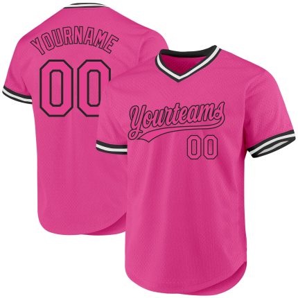 Personalized Pink Black-White Authentic Throwback Baseball Jersey Team Custom Name and Number