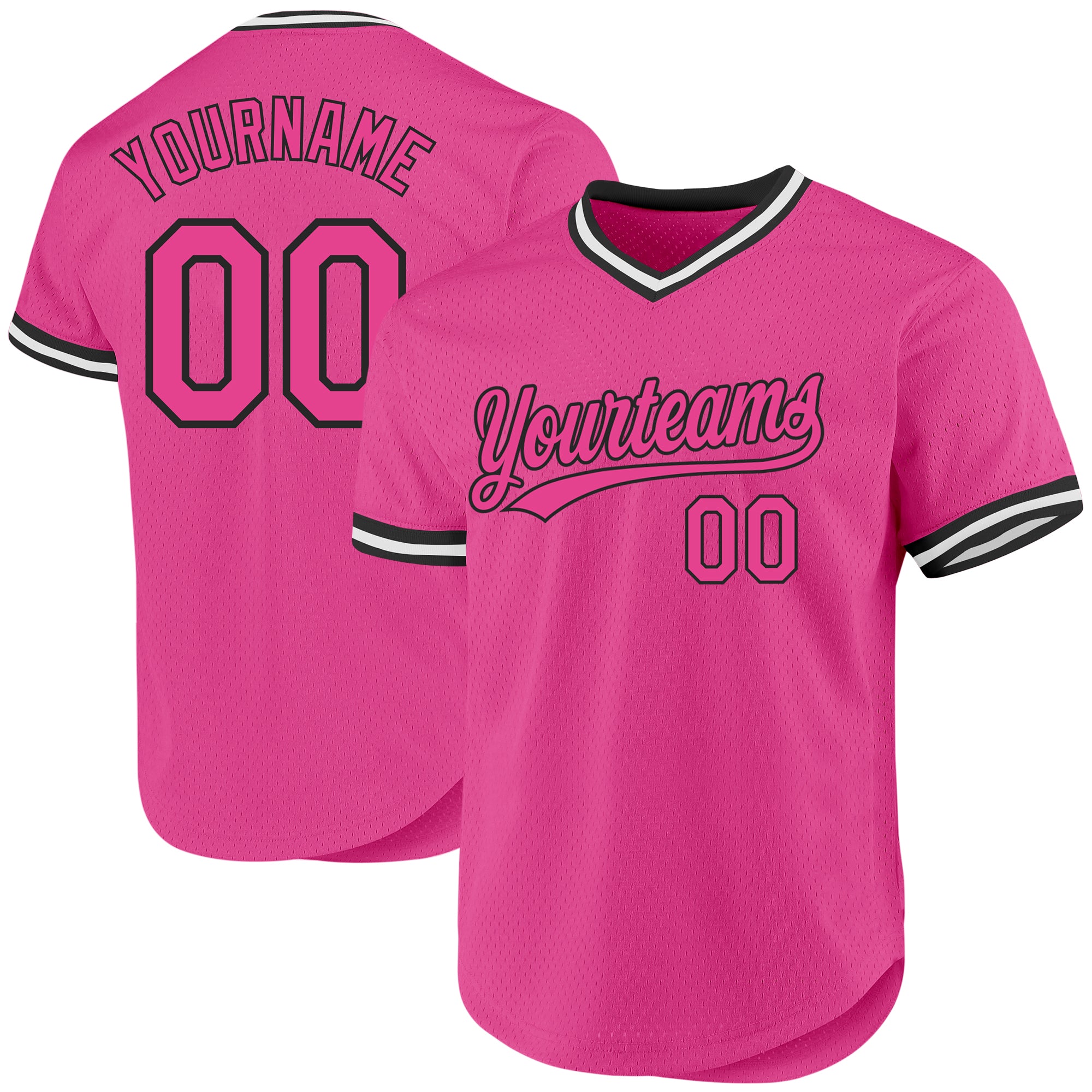 Personalized Pink Black-White Authentic Throwback Baseball Jersey Team Custom Name and Number