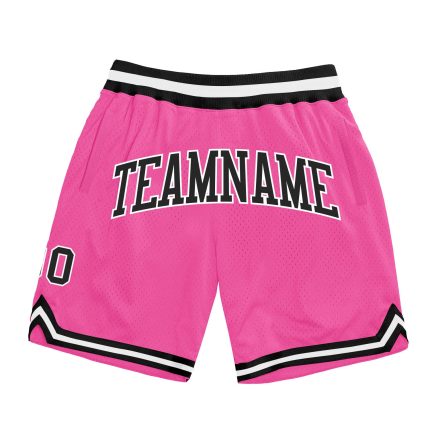 Personalized Pink Black-White Authentic Throwback Basketball Shorts Team Custom Name and Number
