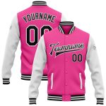 Personalized Pink Black-White Bomber Full-Snap Varsity Letterman Two Tone Jacket