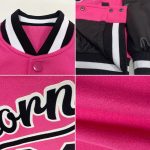 Personalized Pink Black-White Bomber Full-Snap Varsity Letterman Two Tone Jacket Team Custom Name and Number