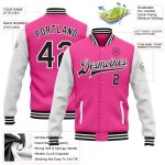 Personalized Pink Black-White Bomber Full-Snap Varsity Letterman Two Tone Jacket