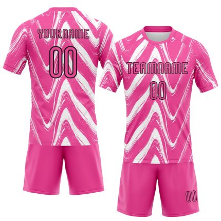 Personalized Pink Black-White Fluid Sublimation Volleyball Uniform Jersey Team Custom Name and Number