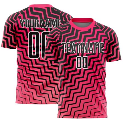 Personalized Pink Black-White Geometric Lines Sublimation Soccer Uniform Jersey Team Custom Name and Number