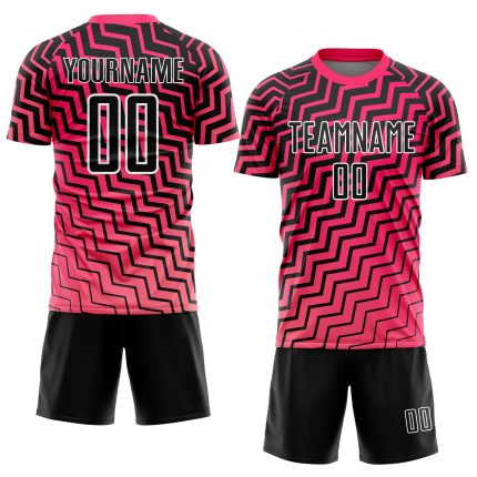 Personalized Pink Black-White Geometric Lines Sublimation Soccer Uniform Jersey Team Custom Name and Number
