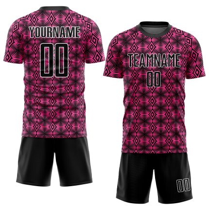 Personalized Pink Black-White Geometric Shapes Sublimation Soccer Uniform Jersey Team Custom Name and Number