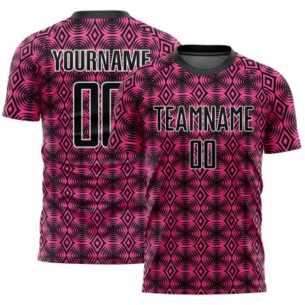 Personalized Pink Black-White Geometric Shapes Sublimation Soccer Uniform Jersey Team Custom Name and Number
