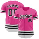 Personalized Pink Black-White Line Authentic Baseball Jersey Team Custom Name and Number