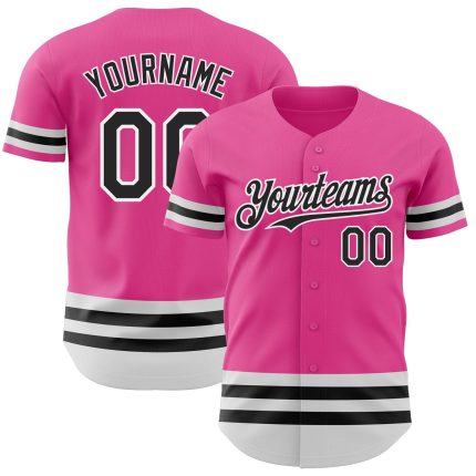 Personalized Pink Black-White Line Authentic Baseball Jersey Team Custom Name and Number