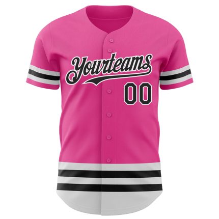 Personalized Pink Black-White Line Authentic Baseball Jersey Team Custom Name and Number