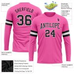 Personalized Pink Black-White Long Sleeve Performance T-Shirt Team Custom Name and Number