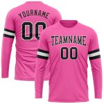 Personalized Pink Black-White Long Sleeve Performance T-Shirt Team Custom Name and Number