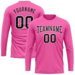 Personalized Pink Black-White Long Sleeve Performance T-Shirt Team Custom Name and Number