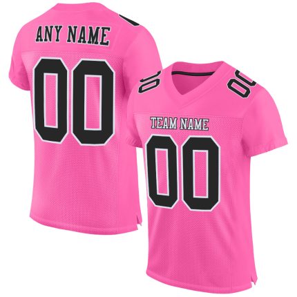 Personalized Pink Black-White Mesh Authentic Football Jersey Team Custom Name and Number