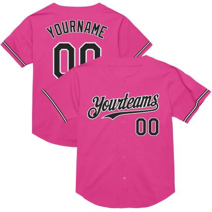 Personalized Pink Black-White Mesh Authentic Throwback Baseball Jersey Team Custom Name and Number