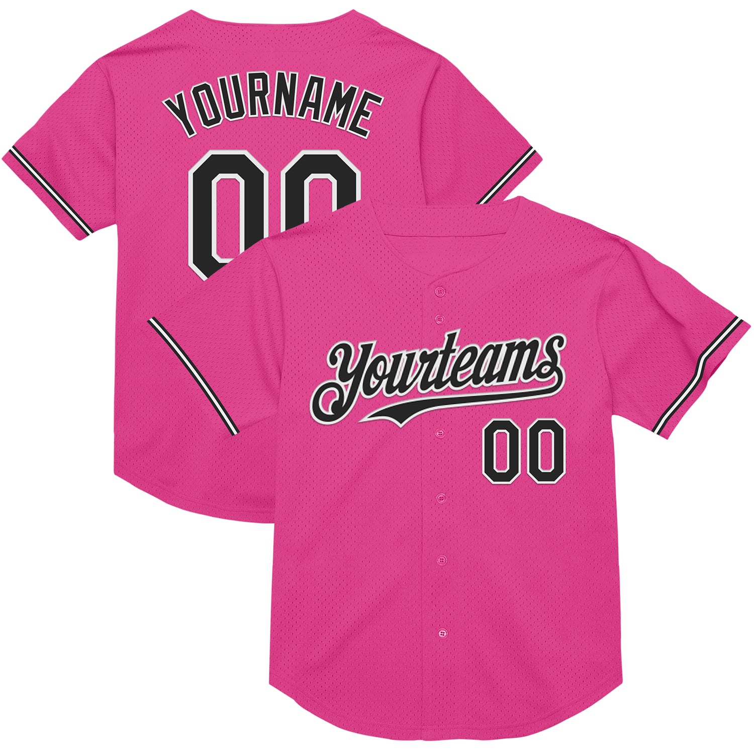Personalized Pink Black-White Mesh Authentic Throwback Baseball Jersey Team Custom Name and Number