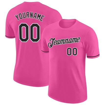 Personalized Pink Black-White Performance T-Shirt Team Custom Name and Number