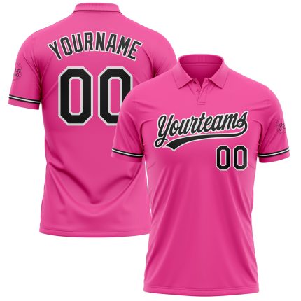 Personalized Pink Black-White Performance Vapor Golf Polo Shirt Team Custom Name and Number