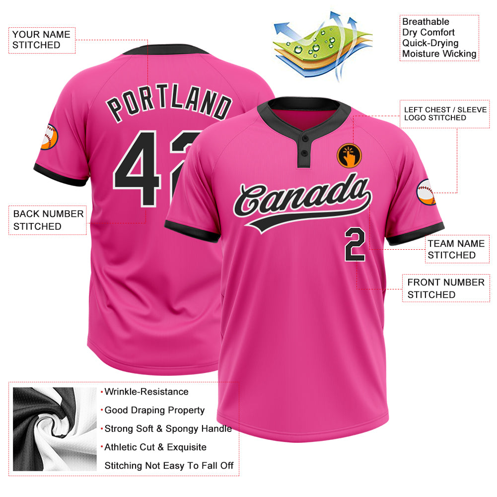 Personalized Pink Black-White Two-Button Unisex Softball Jersey Team Custom Name and Number Personalized Pink Black-White Two-Button Unisex Softball Jersey Team Custom Name and Number - Image 3