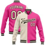 Personalized Pink Cream-Black Bomber Full-Snap Varsity Letterman Split Fashion Jacket Team Custom Name and Number