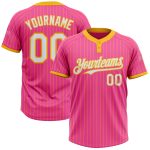 Personalized Pink Gold Pinstripe White Two-Button Unisex Softball Jersey Team Custom Name and Number