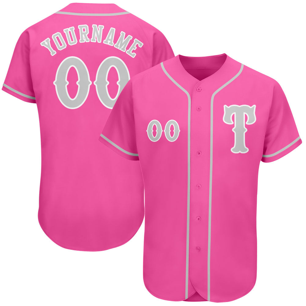 Personalized Pink Gray-White Authentic Baseball Jersey Team Custom Name and Number