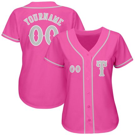 Personalized Pink Gray-White Authentic Baseball Jersey Team Custom Name and Number