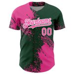 Personalized Pink Green-White 3D Pattern Design Abstract Brush Stroke Authentic Baseball Jersey Team Custom Name and Number