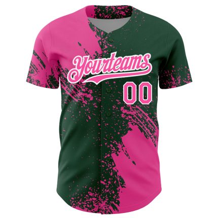 Personalized Pink Green-White 3D Pattern Design Abstract Brush Stroke Authentic Baseball Jersey Team Custom Name and Number