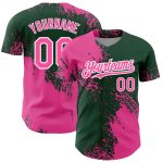 Personalized Pink Green-White 3D Pattern Design Abstract Brush Stroke Authentic Baseball Jersey Team Custom Name and Number