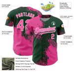 Personalized Pink Green-White 3D Pattern Design Abstract Brush Stroke Authentic Baseball Jersey Team Custom Name and Number