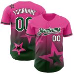 Personalized Pink Green-White 3D Pattern Design Gradient Style Twinkle Star Authentic Baseball Jersey Team Custom Name and Number