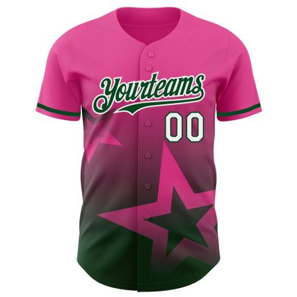 Personalized Pink Green-White 3D Pattern Design Gradient Style Twinkle Star Authentic Baseball Jersey Team Custom Name and Number