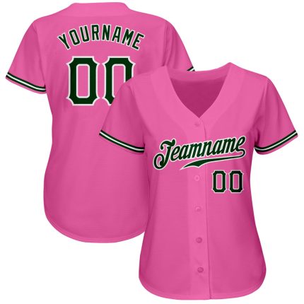 Personalized Pink Green-White Authentic Baseball Jersey Team Custom Name and Number