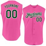 Personalized Pink Green-White Authentic Sleeveless Baseball Jersey Team Custom Name and Number