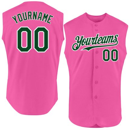 Personalized Pink Green-White Authentic Sleeveless Baseball Jersey Team Custom Name and Number