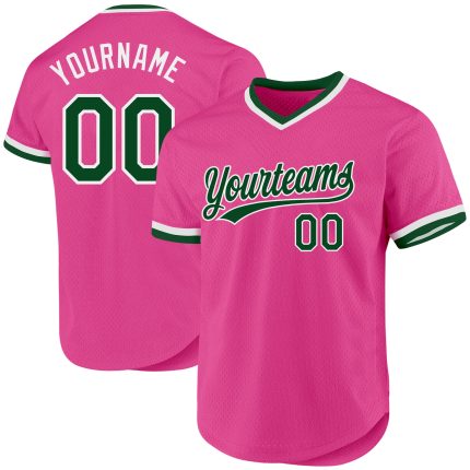 Personalized Pink Green-White Authentic Throwback Baseball Jersey Team Custom Name and Number