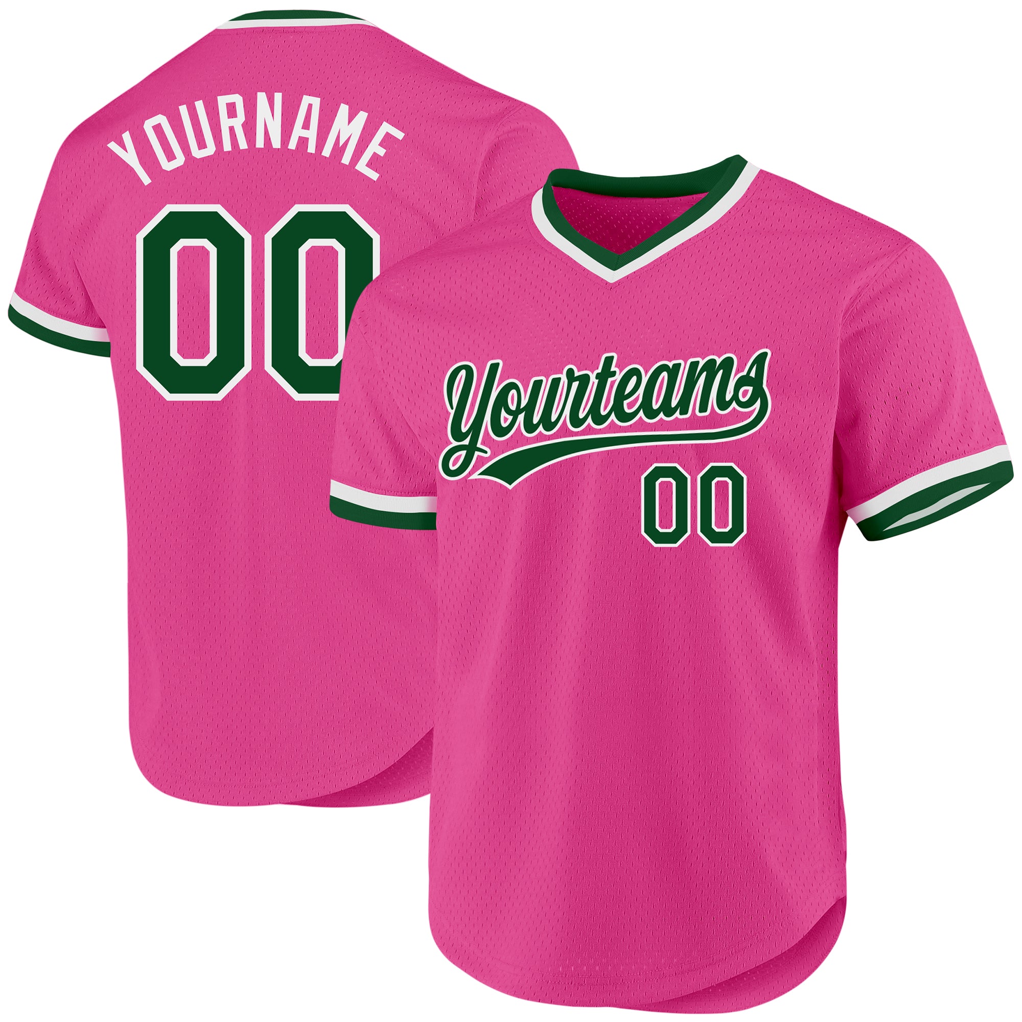 Personalized Pink Green-White Authentic Throwback Baseball Jersey Team Custom Name and Number