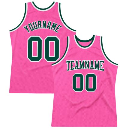 Personalized Pink Green-White Authentic Throwback Basketball Jersey Team Custom Name and Number