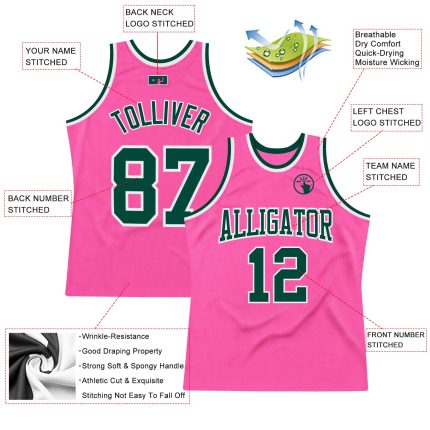 Personalized Pink Green-White Authentic Throwback Basketball Jersey Team Custom Name and Number