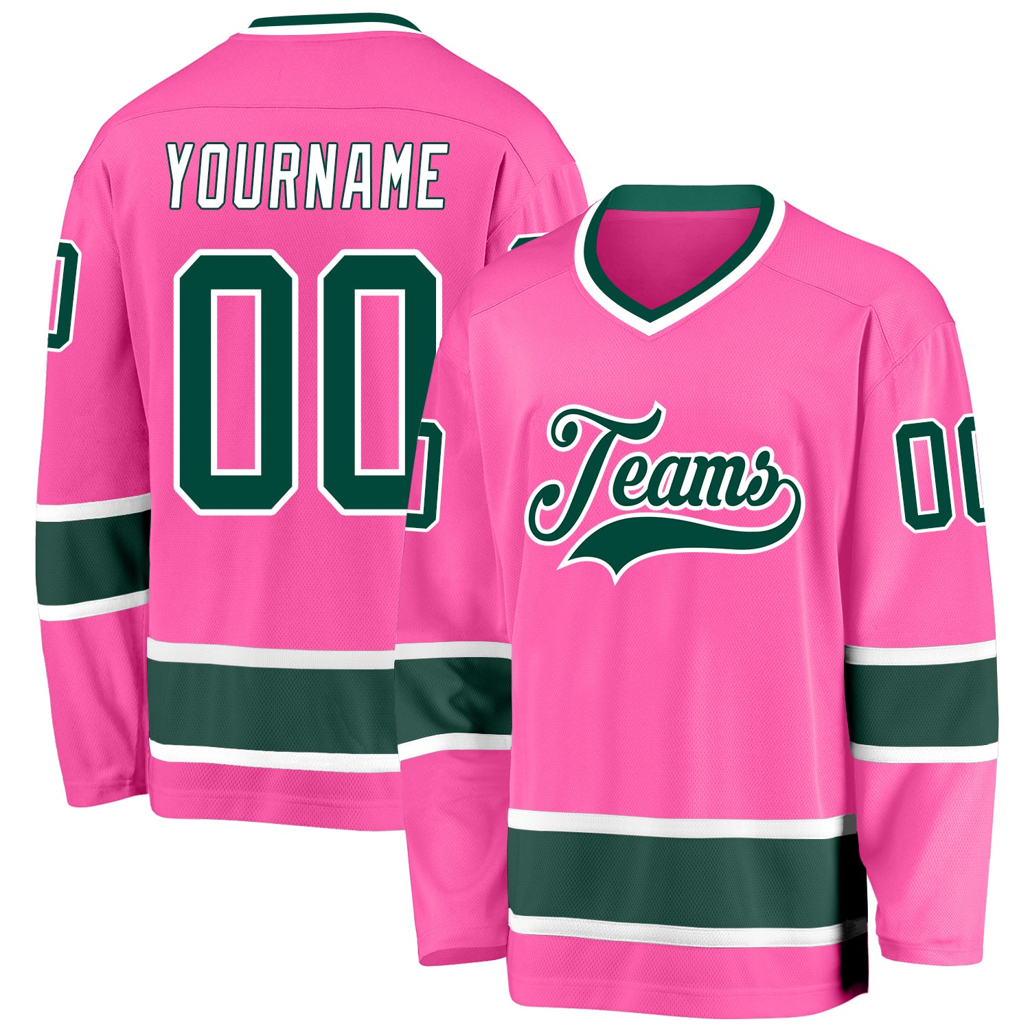 Personalized Pink Green-White Hockey Jersey Team Custom Name and Number